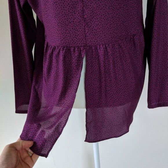 BCBGeneration Purple and Black Polka Dot Button Down Blouse Small - Picture 5 of 8